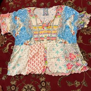 Johnny Was Multicolor women's Blouse with Floral and Geometric Patterns